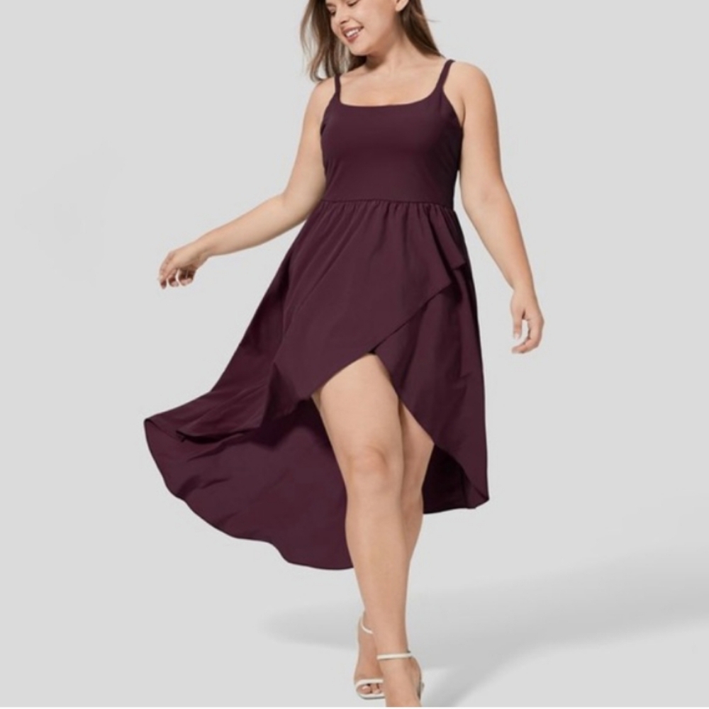 NEW | Halara Breezeful Cross Over Asymmetrical Hem Dress Plum Size XL Women's